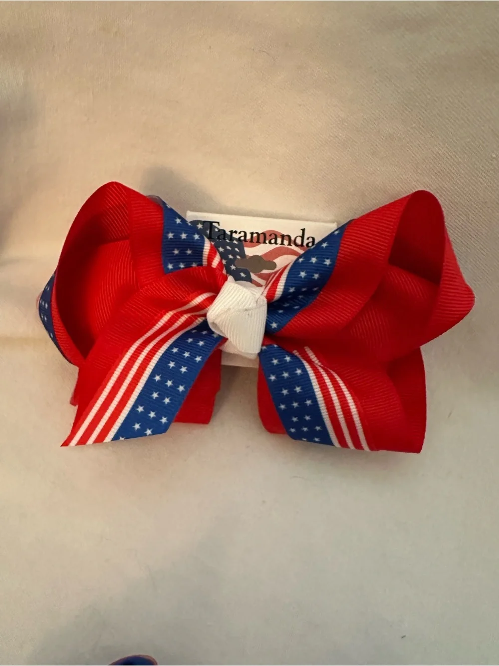 Taramada Patriotic Hair Bows Set of 2 Red White Blue American Flag Clips
